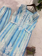 Blue Kurta Set with Embroidered Palazzo
