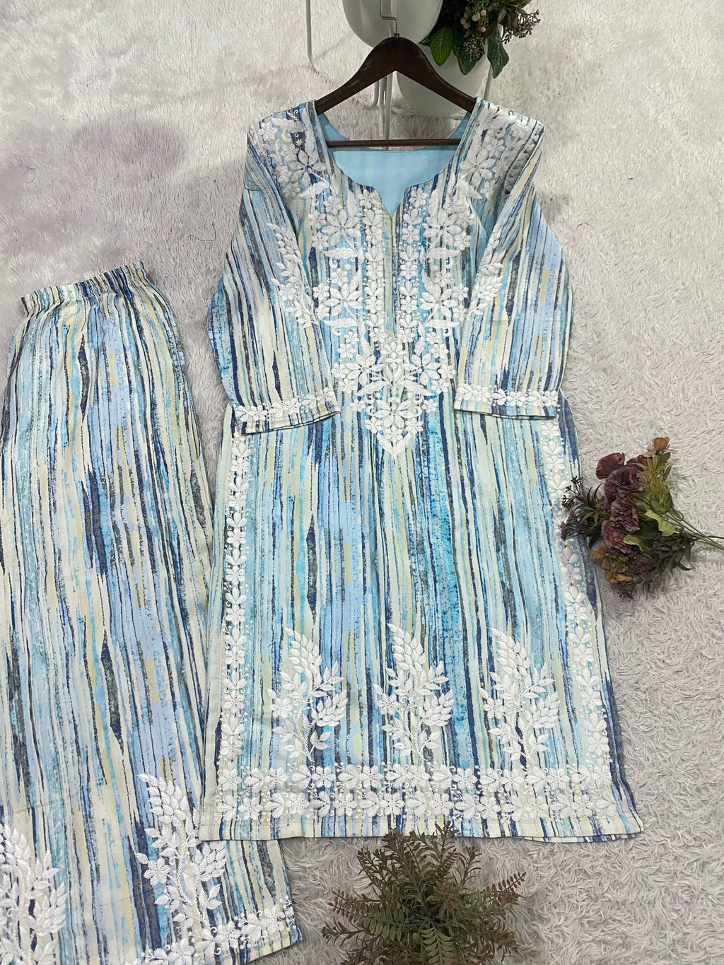 Blue Kurta Set with Embroidered Palazzo