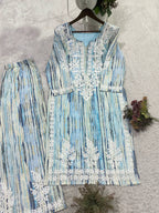 Blue Kurta Set with Embroidered Palazzo
