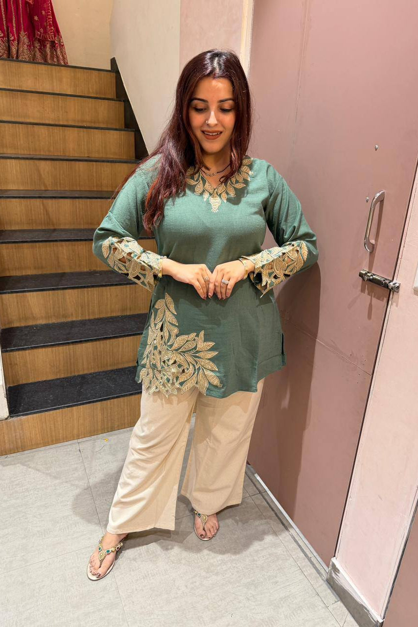Cotton Co-Ord Set with Embroidered Top and Pant