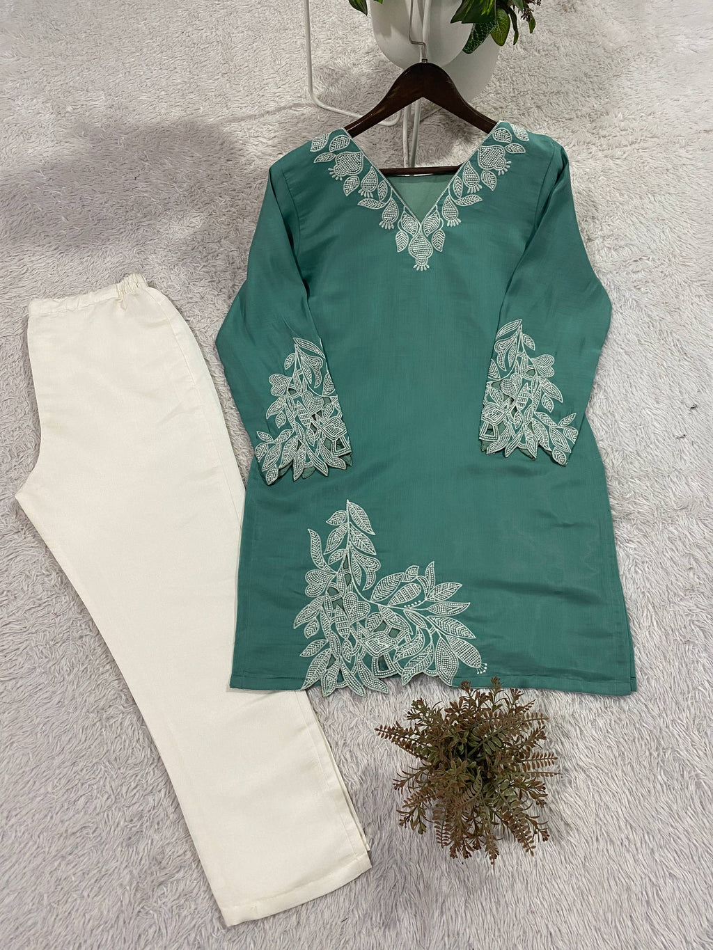 Cotton Co-Ord Set with Embroidered Top and Pant