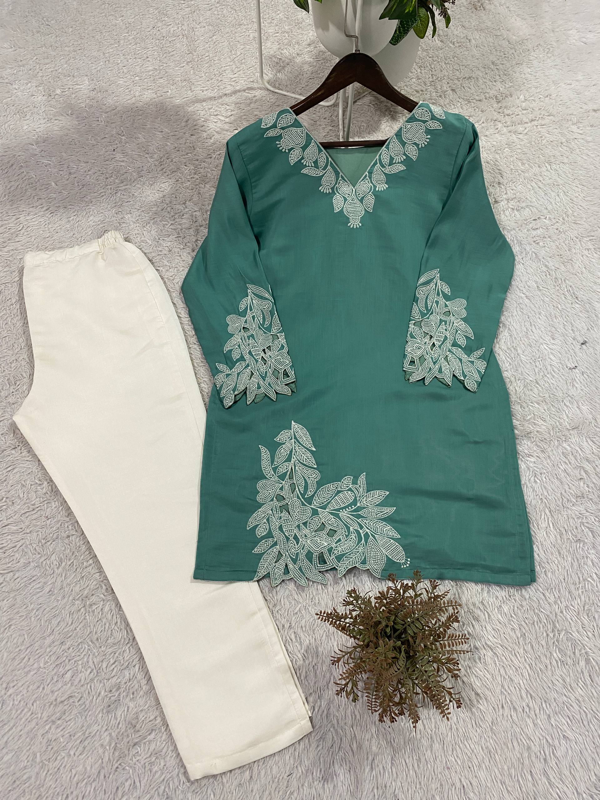 Cotton Co-Ord Set with Embroidered Top and Pant