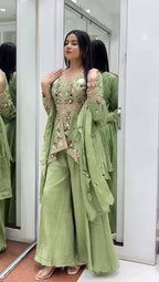 Silk Sequence Embroidered Kurta Palazzo Set with Dupatta