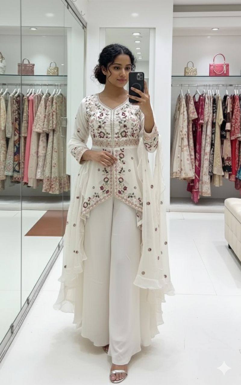 Silk Sequence Embroidered Kurta Palazzo Set with Dupatta