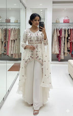 Silk Sequence Embroidered Kurta Palazzo Set with Dupatta