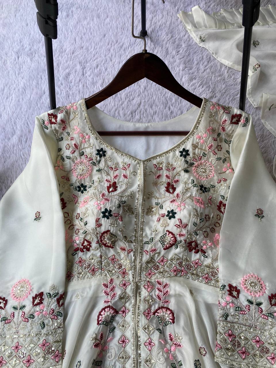 Silk Sequence Embroidered Kurta Palazzo Set with Dupatta