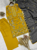 Designer Roman Silk Embroidered Kurti Palazzo Set with Georgette Dupatta for Women – Wedding & Party Wear