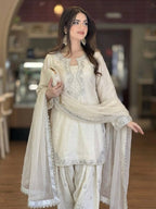 Silk Embroidered Top with Farshi Palazzo and Organza Dupatta Set