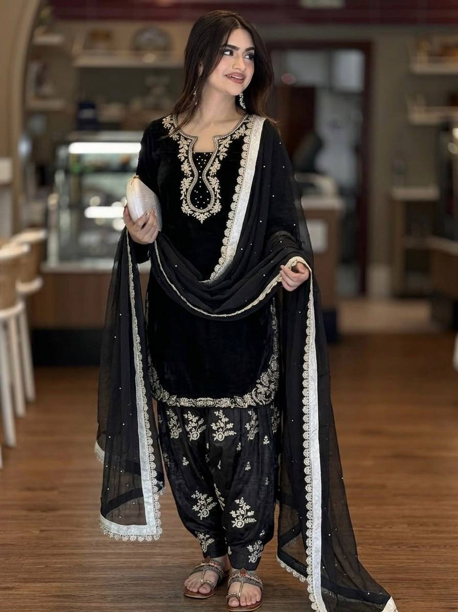 Silk Embroidered Top with Farshi Palazzo and Organza Dupatta Set