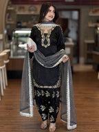 Silk Embroidered Top with Farshi Palazzo and Organza Dupatta Set