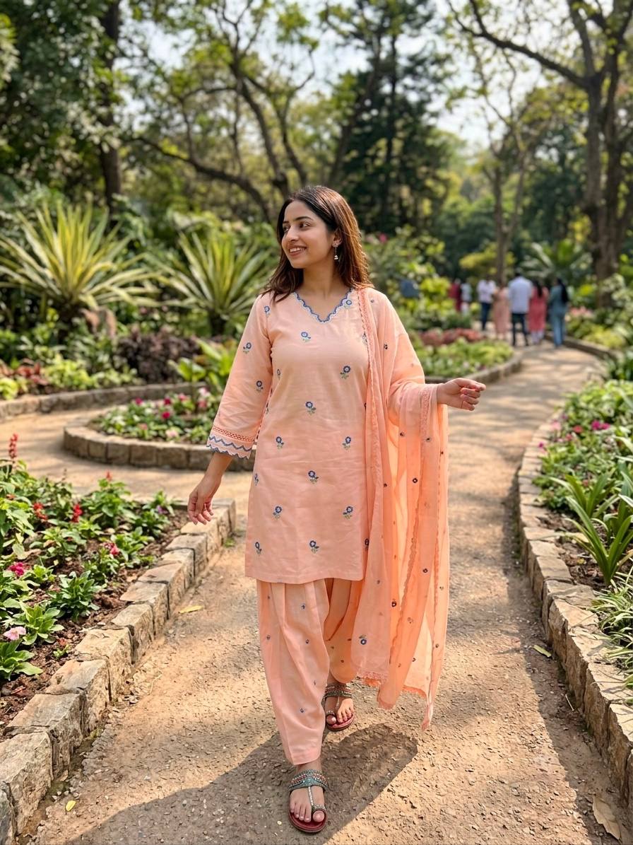 Party Wear Mul Chanderi Kurti Farshi Palazzo Set with Dupatta