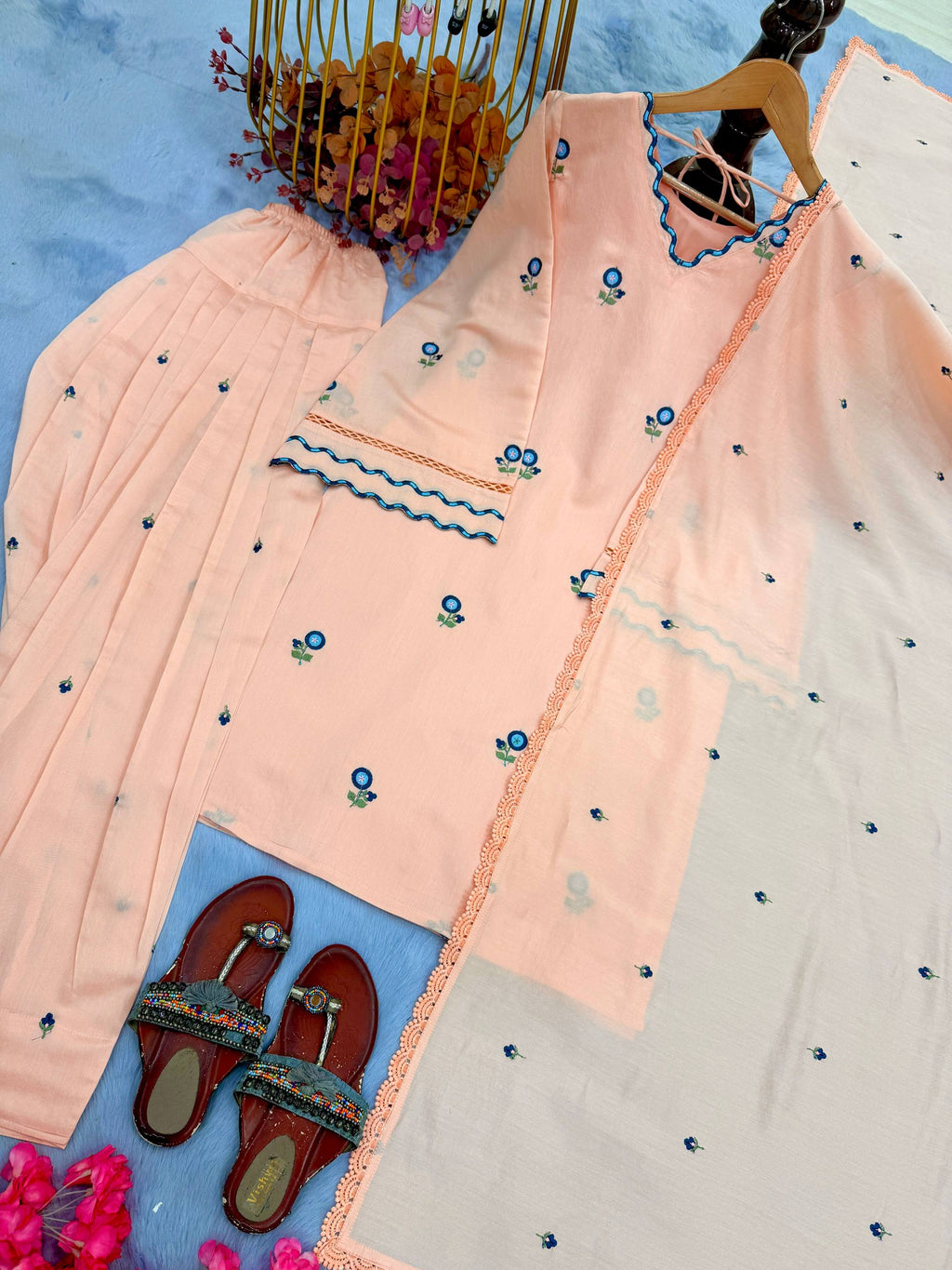 Party Wear Mul Chanderi Kurti Farshi Palazzo Set with Dupatta
