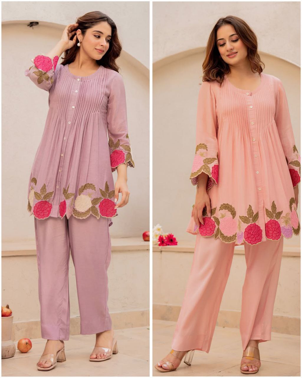 Chanderi Embroidered Cord Set with Bracelet – Top & Pant Set