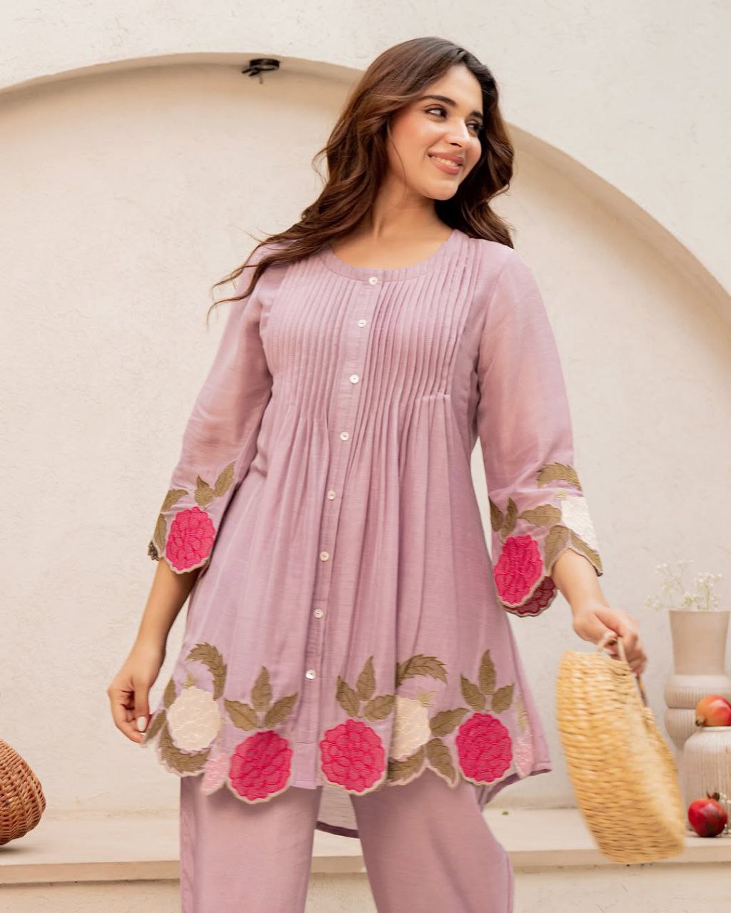 Chanderi Embroidered Cord Set with Bracelet – Top & Pant Set