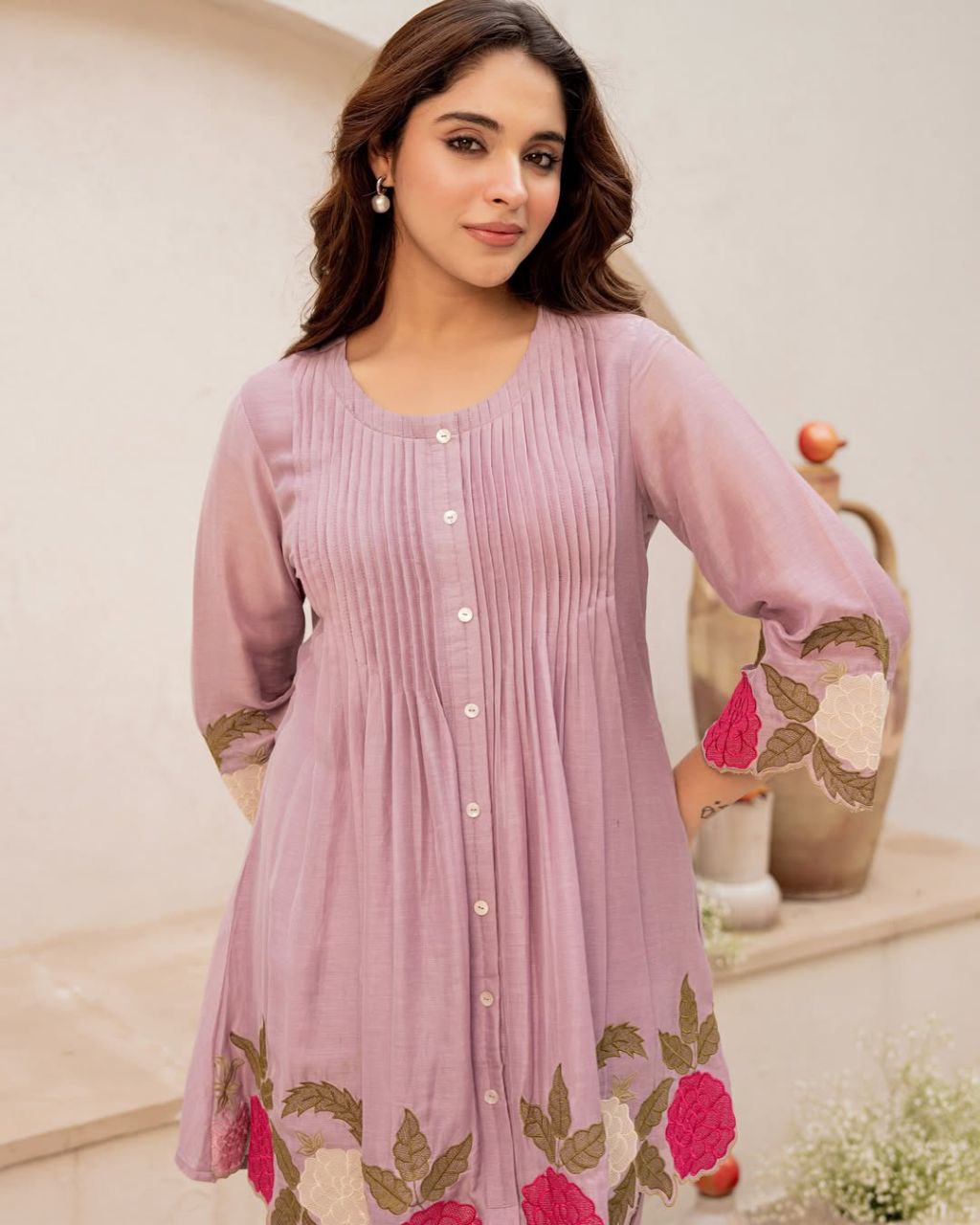 Chanderi Embroidered Cord Set with Bracelet – Top & Pant Set