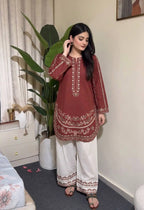 Designer Roman Silk Embroidered Kurti with Farshi Palazzo Set for Women – Party Wear