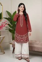 Designer Roman Silk Embroidered Kurti with Farshi Palazzo Set for Women – Party Wear