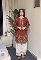 Designer Roman Silk Embroidered Kurti with Farshi Palazzo Set for Women – Party Wear