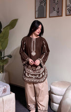 Designer Roman Silk Embroidered Kurti with Farshi Palazzo Set for Women – Party Wear