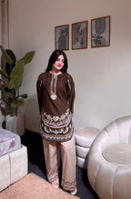 Designer Roman Silk Embroidered Kurti with Farshi Palazzo Set for Women – Party Wear
