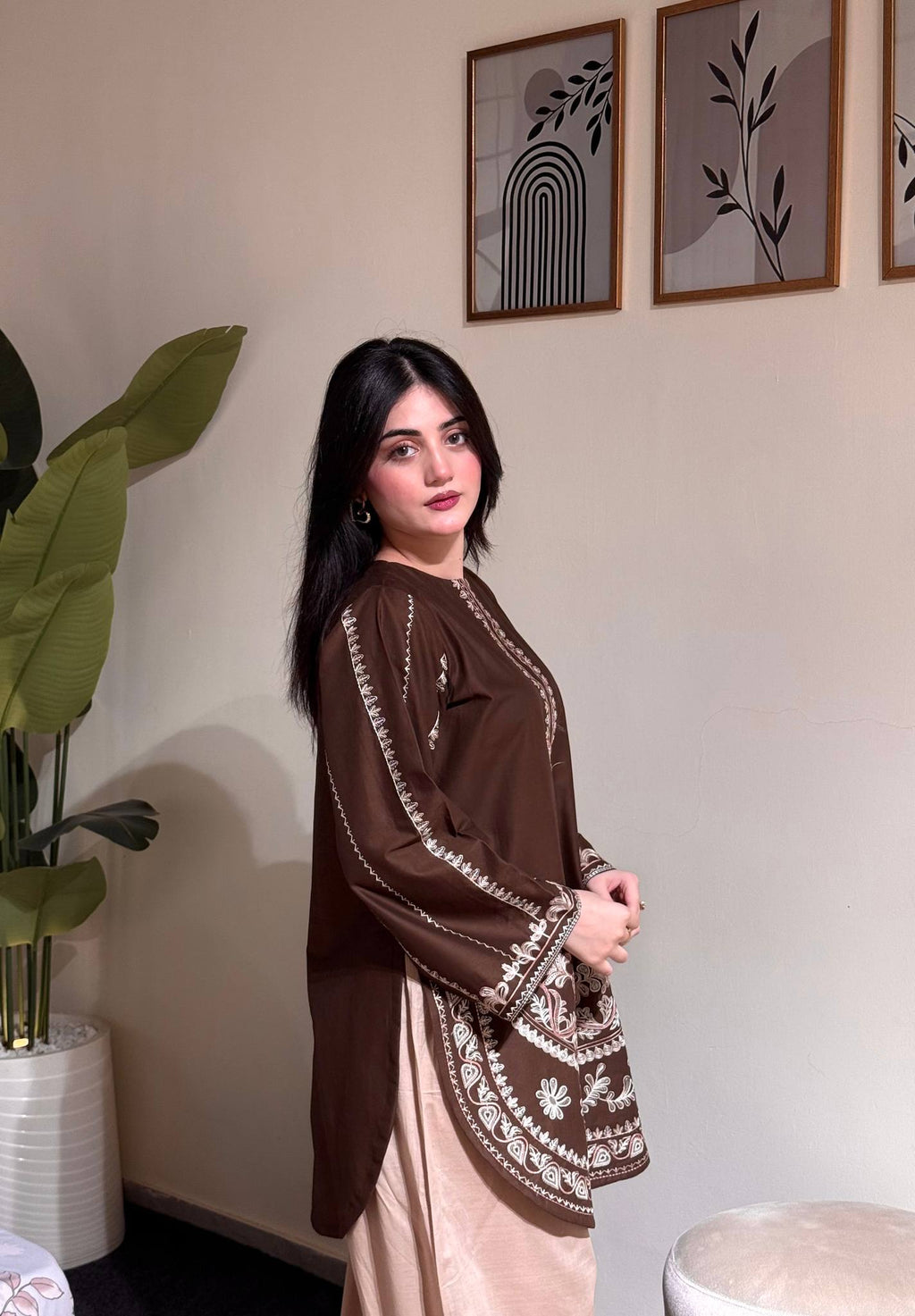 Designer Roman Silk Embroidered Kurti with Farshi Palazzo Set for Women – Party Wear