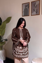 Designer Roman Silk Embroidered Kurti with Farshi Palazzo Set for Women – Party Wear