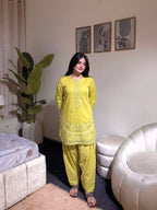 Designer Roman Silk Embroidered Kurti with Farshi Palazzo Set for Women – Party Wear
