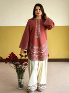 Designer Roman Silk Embroidered Kurti with Farshi Palazzo Set for Women – Party Wear