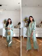 Designer Pure Banana Silk Kurti Palazzo Set with Jacquard Dupatta
