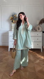 Designer Pure Banana Silk Kurti Palazzo Set with Jacquard Dupatta