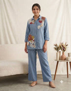 Designer Cotton Denim Co-Ord Set with Sequence Embroidery for Women