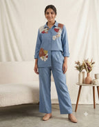 Designer Cotton Denim Co-Ord Set with Sequence Embroidery for Women