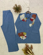 Designer Cotton Denim Co-Ord Set with Sequence Embroidery for Women