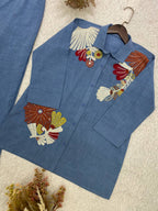 Designer Cotton Denim Co-Ord Set with Sequence Embroidery for Women