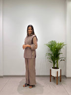 Designer Salsa Silk Shirt Pant Set with Hand Embroidered Shrug for Women