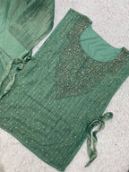 Designer Salsa Silk Shirt Pant Set with Hand Embroidered Shrug for Women