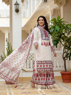 Printed Top Palazzo Dupatta Set With Real Mirror Work