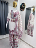 Printed Top Palazzo Dupatta Set With Real Mirror Work