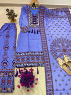 Printed Top Palazzo Dupatta Set With Real Mirror Work