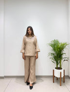 Designer Salsa Silk Shirt, Pant & Hand-Embroidered Shrug Set