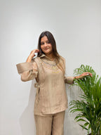 Designer Salsa Silk Shirt, Pant & Hand-Embroidered Shrug Set