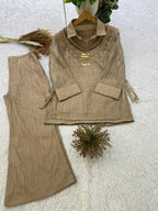 Designer Salsa Silk Shirt, Pant & Hand-Embroidered Shrug Set