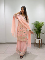 Georgette Cording & Sequence Embroidered Palazzo Suit with Dupatta