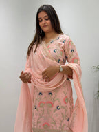 Georgette Cording & Sequence Embroidered Palazzo Suit with Dupatta