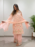 Georgette Cording & Sequence Embroidered Palazzo Suit with Dupatta