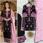 Embroidery Mirror Work Suit Set for Women .Rayon Kurti Plazzo & Fox Georgette Dupatta