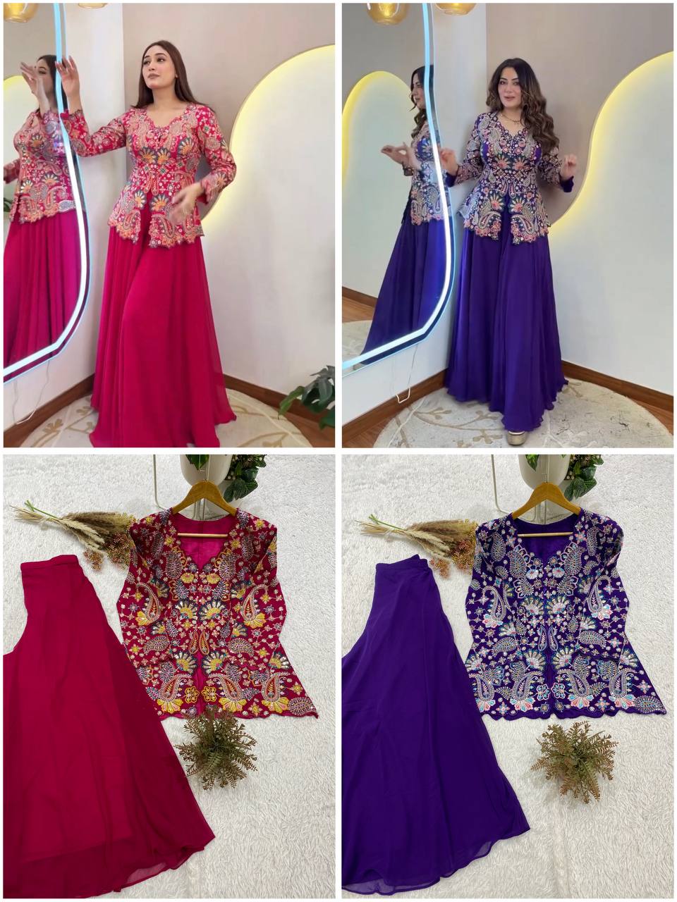 Designer Georgette Sequence Embroidered Top With Palazzo Set | 2 Piece Ethnic Wear Set