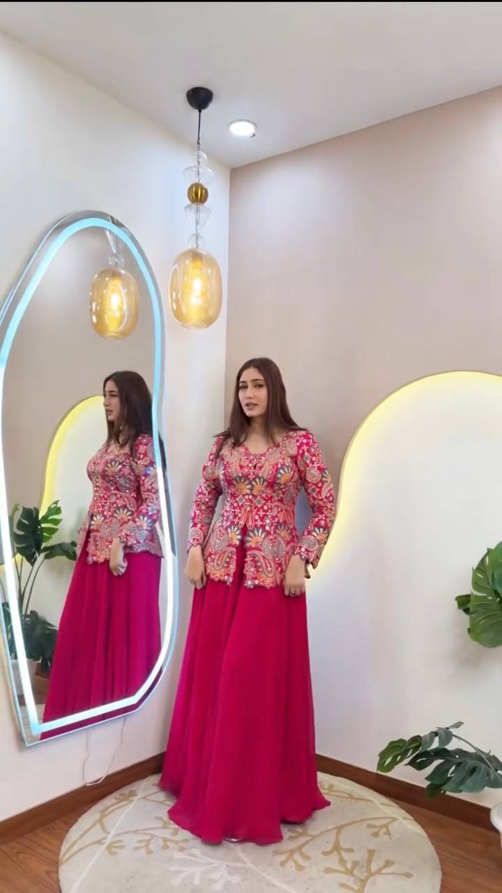 Designer Georgette Sequence Embroidered Top With Palazzo Set | 2 Piece Ethnic Wear Set