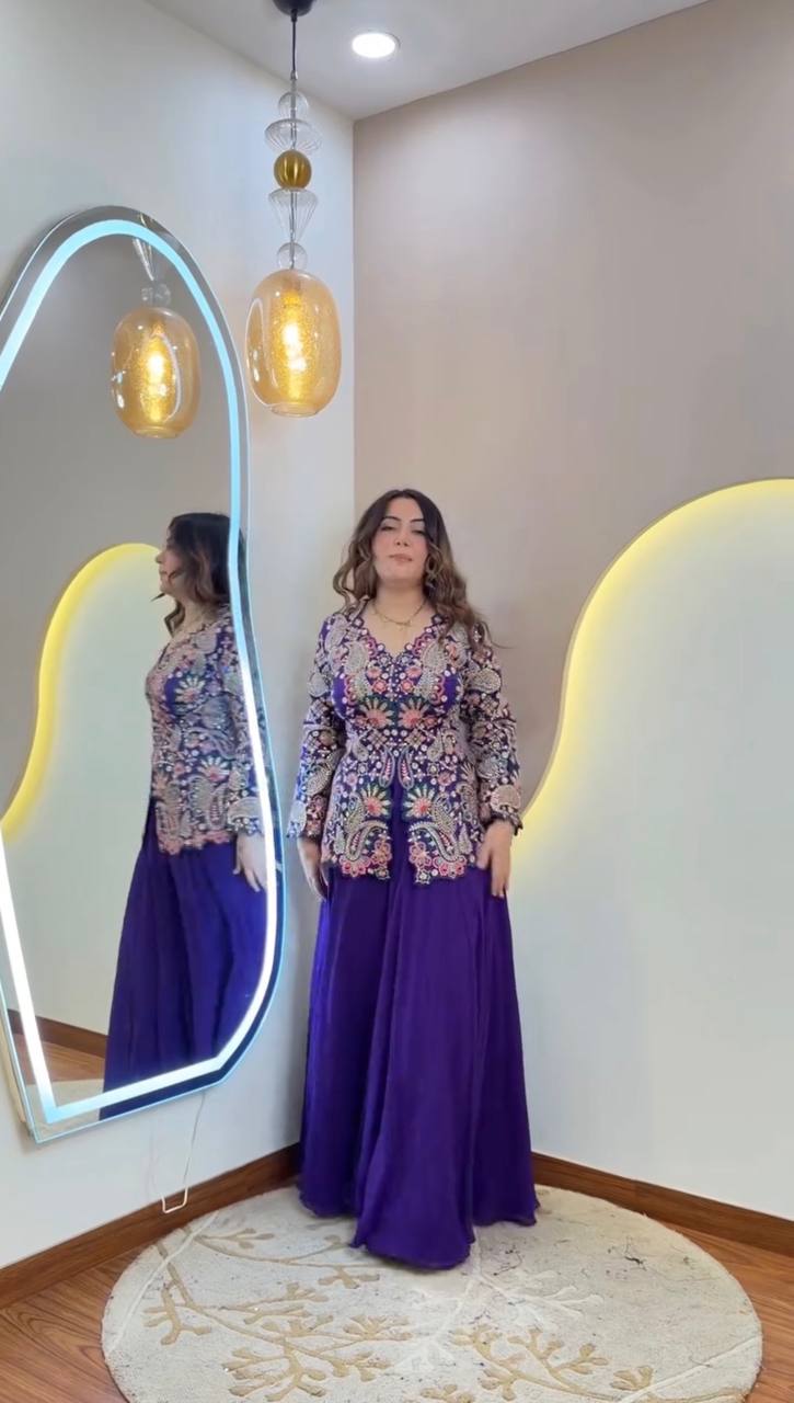 Designer Georgette Sequence Embroidered Top With Palazzo Set | 2 Piece Ethnic Wear Set