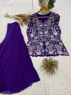 Designer Georgette Sequence Embroidered Top With Palazzo Set | 2 Piece Ethnic Wear Set
